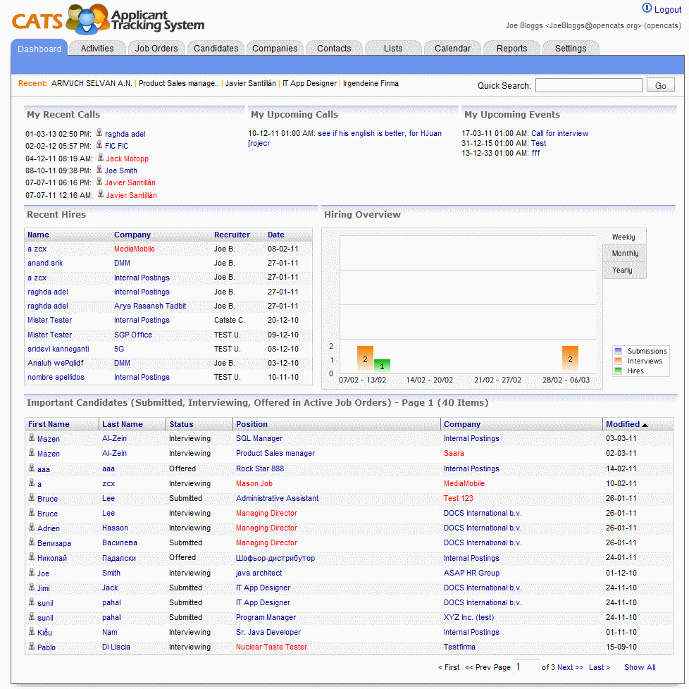 To show the main features of CATS applicant tracking system